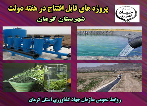 بیش از۷ طرح کشاورزی و صنایع تبدیلی شهرستان کرمان  در هفته دولت به بهره برداری می رسد.