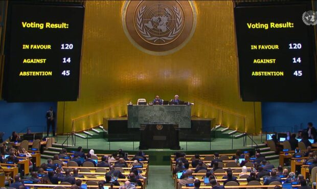 مجمع عمومی سازمان ملل پیش‌نویس قطعنامه کشورهای عربی در مورد غزه را تصویب کرد